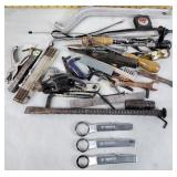 Tools including files, tape measure, shears and