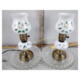 Milk glass lamps, glass plates