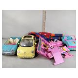 (2) Plastic totes, Barbie automobiles, Barbie