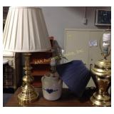 Two brass and one Pinewood Valley stoneware table