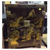 Chinese lacquer cabinet. Missing brass bar