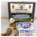 Chicago Cubs 1996 Champions plaque, wooden shoes,