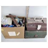 Tackle box, toolbox, fabric, wooden cross, framed