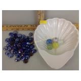 Lenox porcelain shell dish, marbles, glass