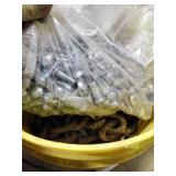 Chain, screws, plastic bucket
