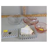 Pink depression glass, opalescent hobnail glass