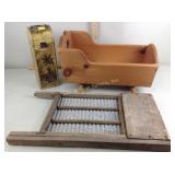 Doll cradle, washboard, wine box