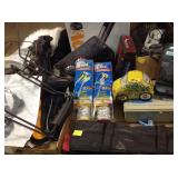 Funnel, snowman box, tins, power tool batteries &