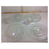 Pressed glass serving trays, server and juicer
