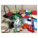 Office supplies including envelopes, decor