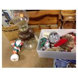 Wall shelf, baskets, decor, oil lamp, garage door