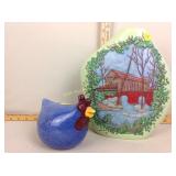 Covered bridge pottery vase, Porcelain Chicken