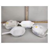 Corningware casserole dishes, one missing lid