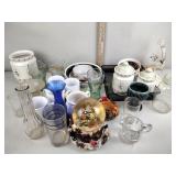 Snow globe, kitchen canister set, one missing lid,