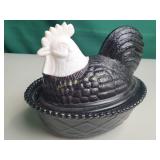 Hen on nest West Moreland glass