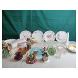 Glassware including Christmas figurines, ruby red