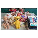 Stuffed animals, toys, binders