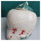 Strawberry cookie jar, marked USA, paint is worn