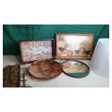 Framed angel print, copper wall art, mirror,