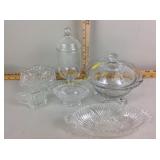 Clear glass ware included covered candy dish and