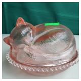 Glass cat on nest dish