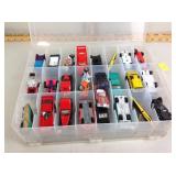 Toy cars including Hot Wheels with organizer