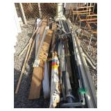 Wood pieces, Porclain sink, pile of metal