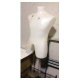 Plastic male torso  body form on metal base