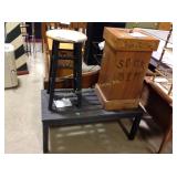 Metal leg and wood seat stool, painted wooden