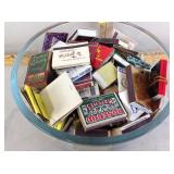 Matchbooks (various hotels and bars), glass bowl