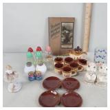 Doll tea set, vintage salt and pepper shakers