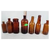 Vintage Amber bottles including apothecary