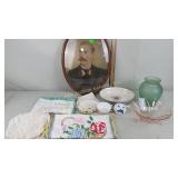 Glassware including Flintridge china bowl, pink