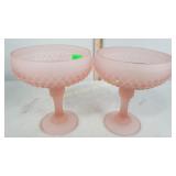 Diamond point pink frosted glass compotes