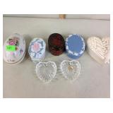 Trinket boxes and crystal heart ashtrays