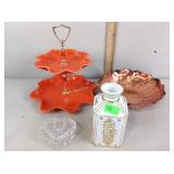 Dessert stand, copper, glass heart trinket box