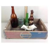 Pepsi crate, vintage bottles