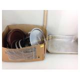 Pot lids (lids only), Blanket, clock, wall shelf,