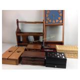 Magazine rack, trinket shelf, clock, jewelry