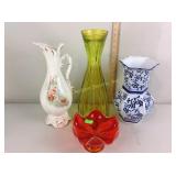 Vases, orange glass candy dish