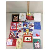 Footed dish, lamps, Christmas cards, glasses, ex