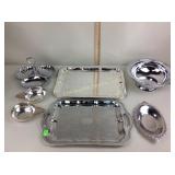 Silver plate items including serving trays, bowls
