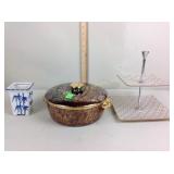 Old hickory cookware covered dish,  tiered tray,