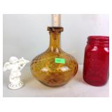 Decanter - not original stopper, angel figurine,