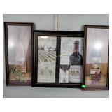 3 Wine Bottle Pictures in Frame
