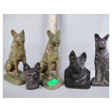 3 cast iron dog figurines and two others