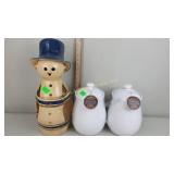 Ceramic Snowman and two brand new canisters from