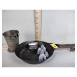 National tin skillet, lead bullets, gun powder,