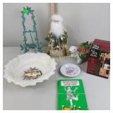 Santa tree topper, turtle teapot, metal picture