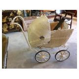 Victorian wicker baby buggy. Damage and wear